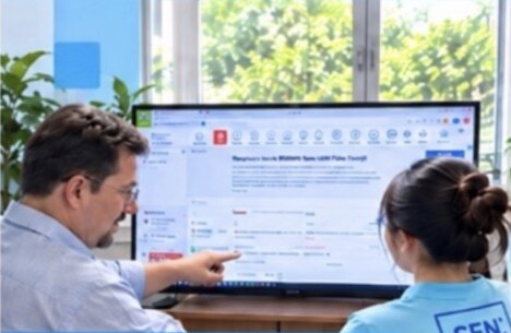 SENBOX product demonstration with team members